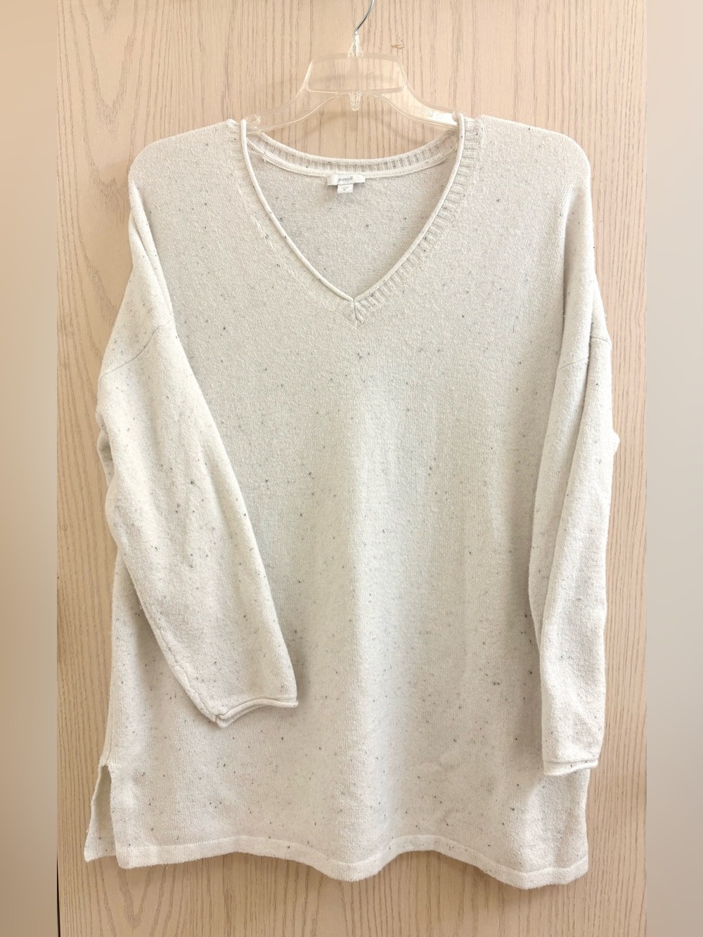 J. Jill White Speckled Cotton Rolled Hem Sweater